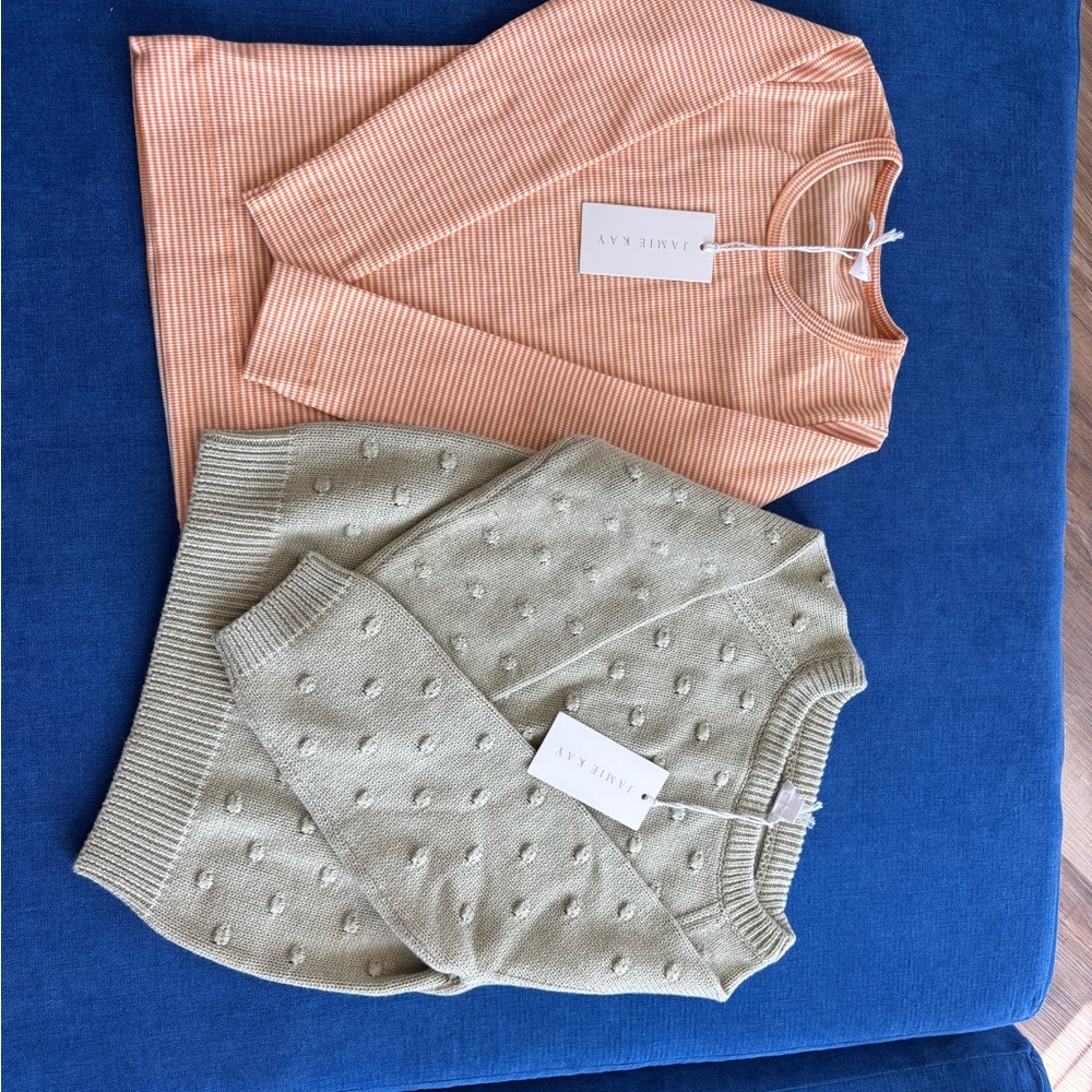 Sage Green Knit Sweater and ribbed shirt